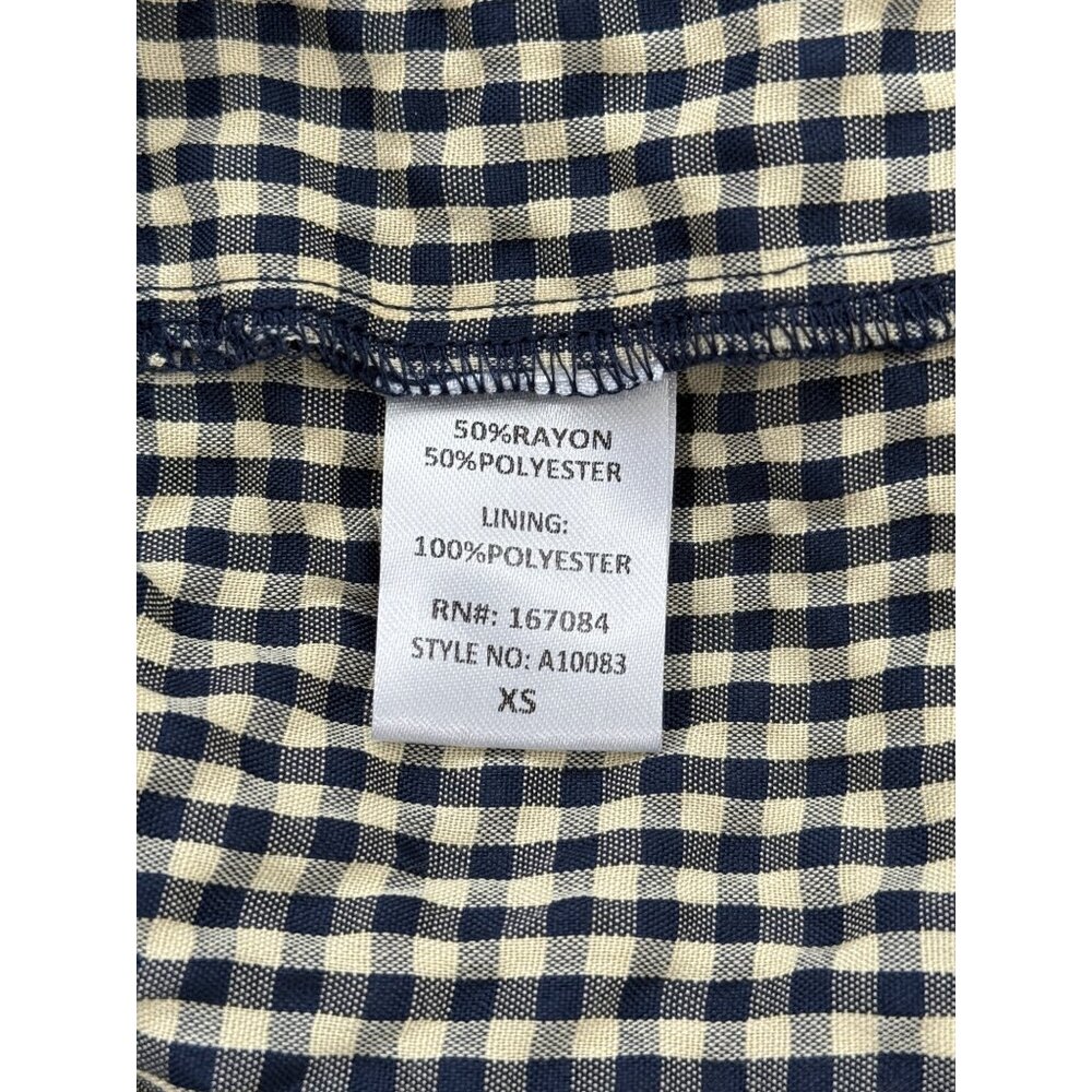 Pomander Place Long Sleeve Kenzo Dress Navy Blue Cream Gingham Womens Size XS - Picture 8 of 9